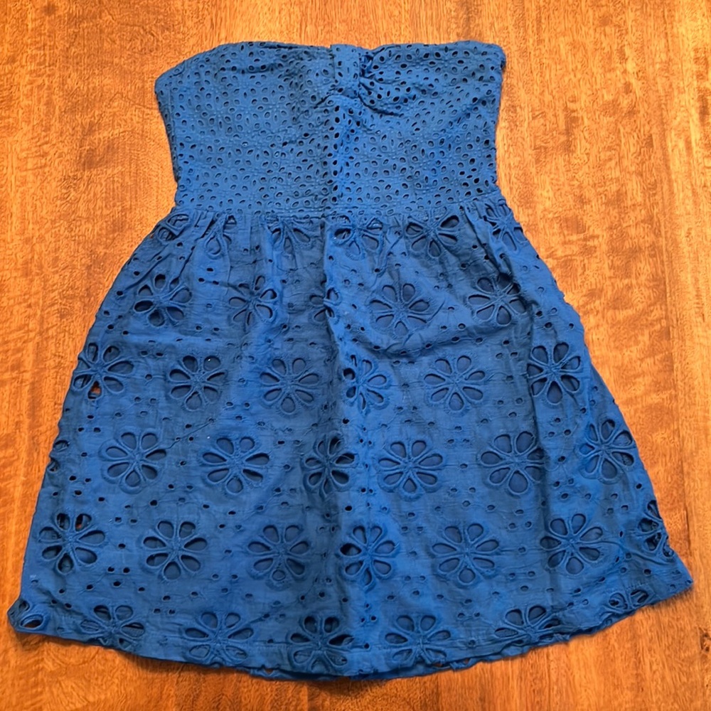 Cobalt blue eyelet mini dress